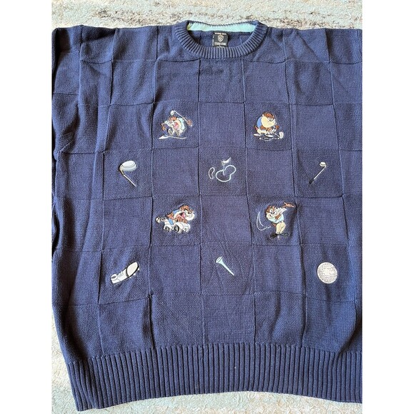 Warner Bros. Studio Store Tasmanian Devil Golf Pullover Crew Neck Sweater Blue L - Picture 2 of 7
